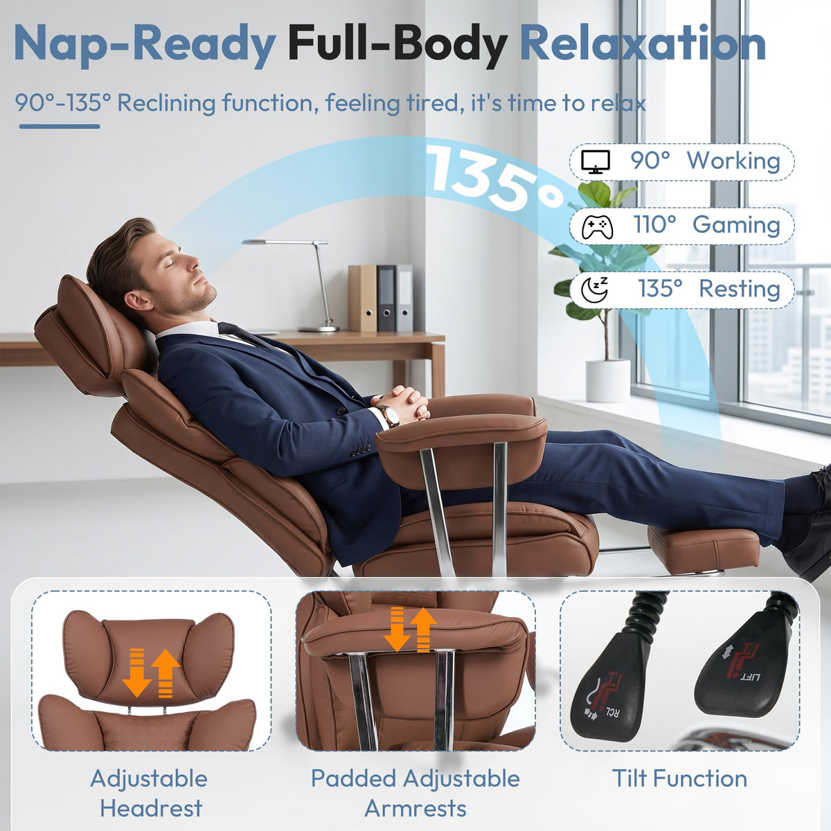 Brown Ergonomic Executive Office Chair with Footrest R16031