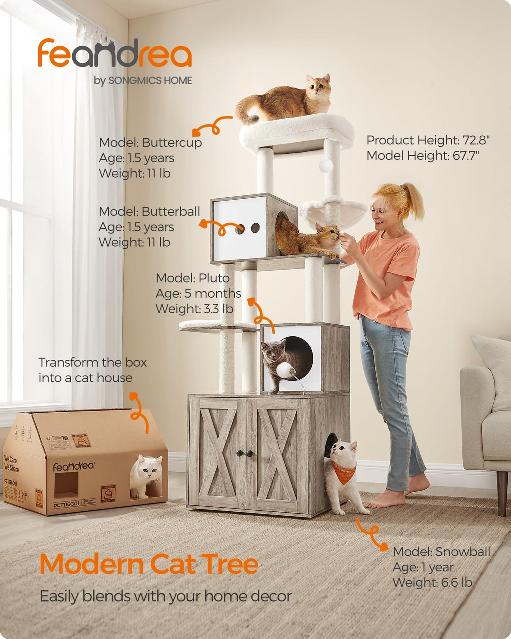 70.1-Inch Tall Cat Tree with Litter Box Enclosure J26063