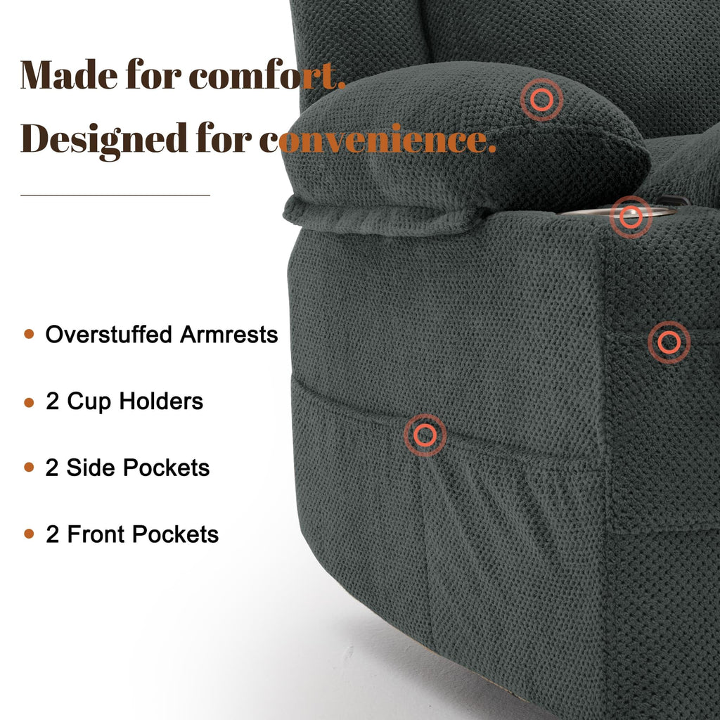 Gray Swivel Rocker Recliner with Massage & Heat Y7639