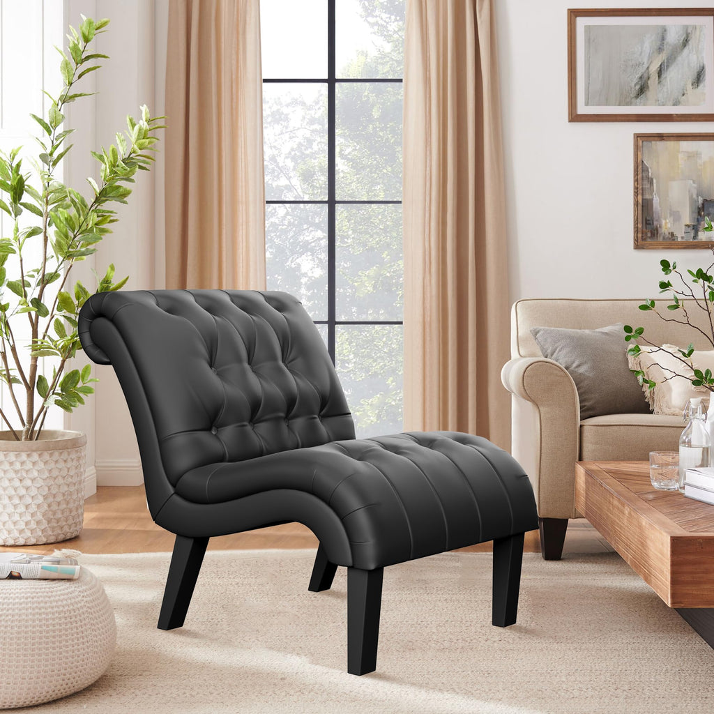 Black PU Leather Armless Accent Chair Set of 2 H3987