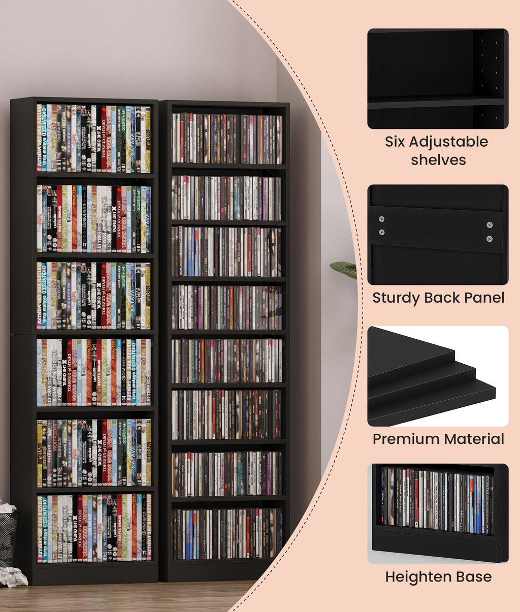 6 Tier Black Adjustable Media Shelf I971