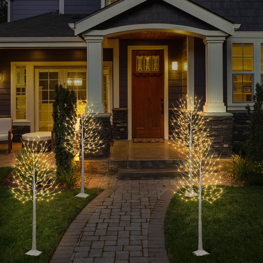 Set of 2 6 feet Lighted Birch Tree 160 LED Warm White E23821