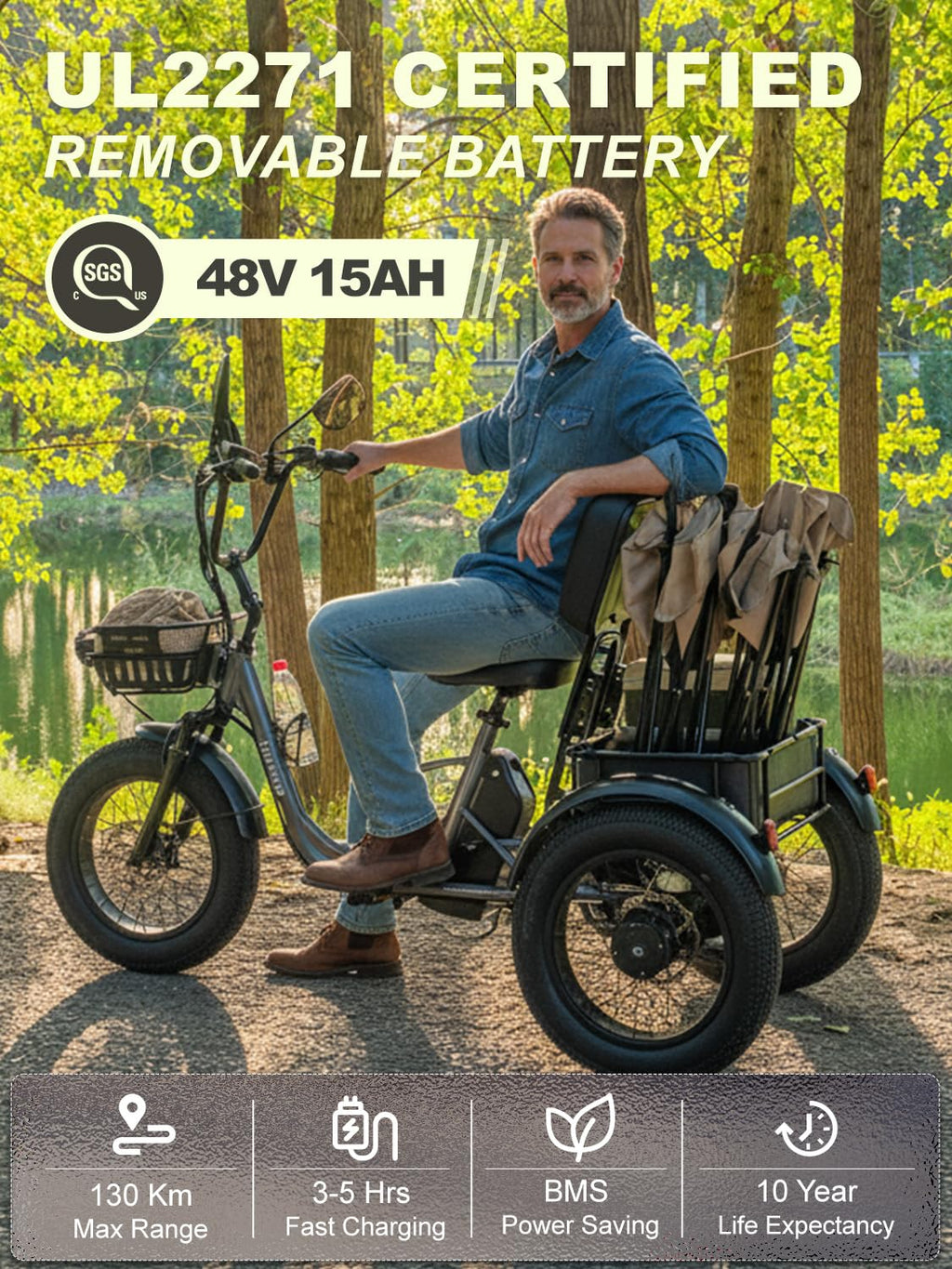 Folding Electric Tricycle for Adults 2 Seater 1000W 48V 15AH N237460