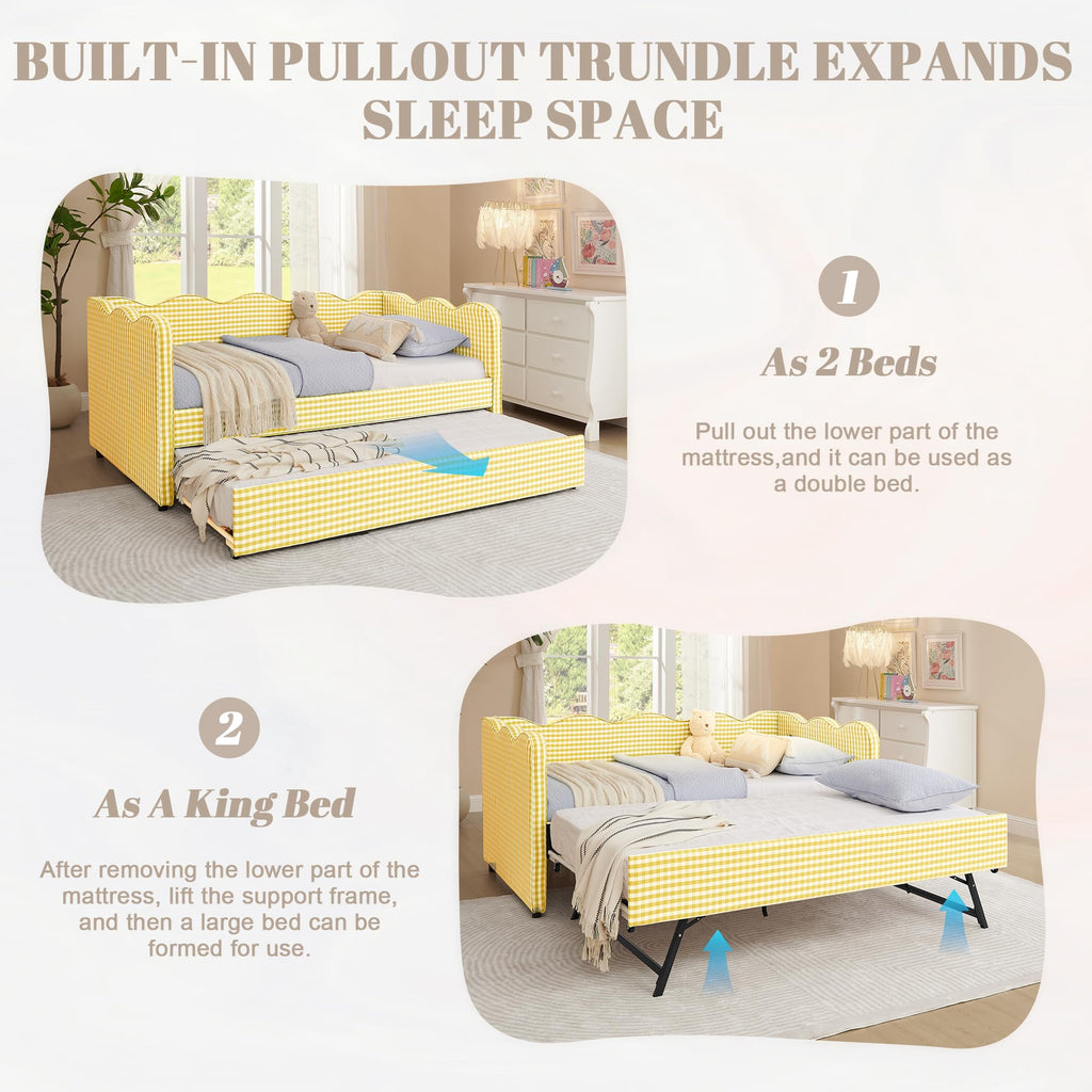 Twin Size Linen Upholstered Daybed with Trundle K2596