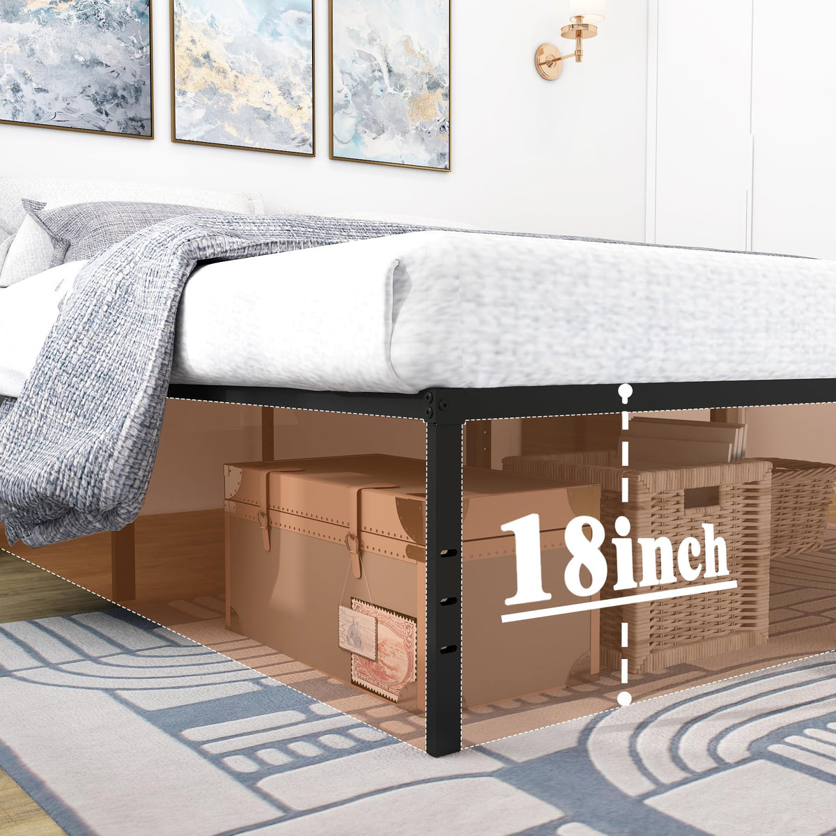 Queen Size 18 Inch Metal Platform Bed Frame B2709