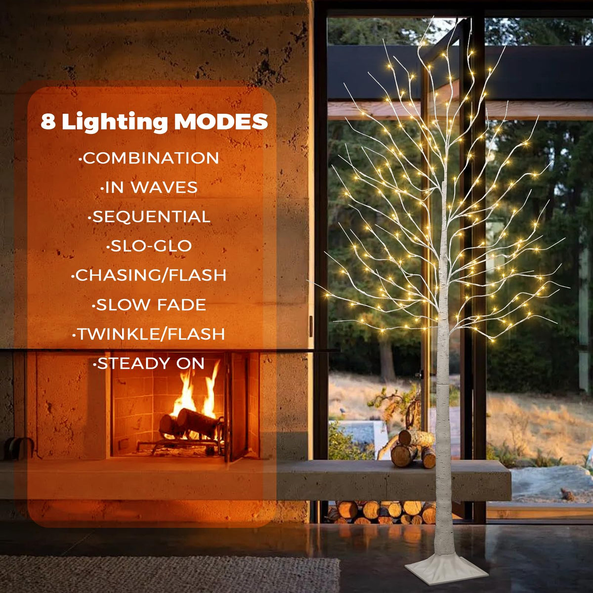 Set of 2 6 feet Lighted Birch Tree 160 LED Warm White E23821