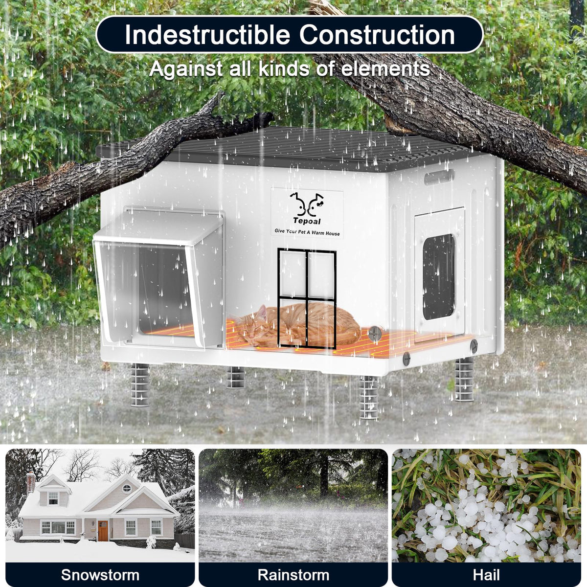 Large 100% Weatherproof Heated Outdoor Cat House with Escape Door O80988