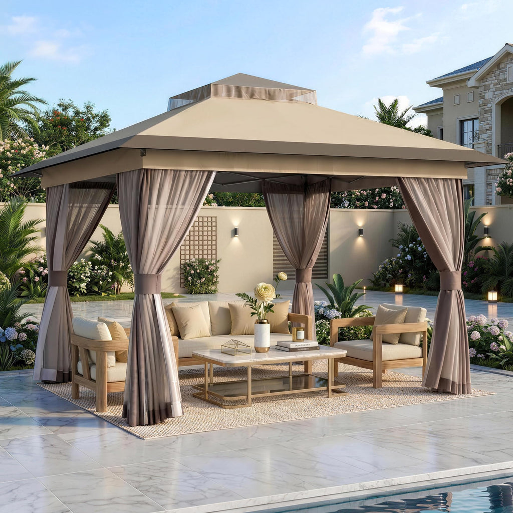 11'x11' Waterproof UV Protection Pop Up Gazebo with Mosquito Netting P17619
