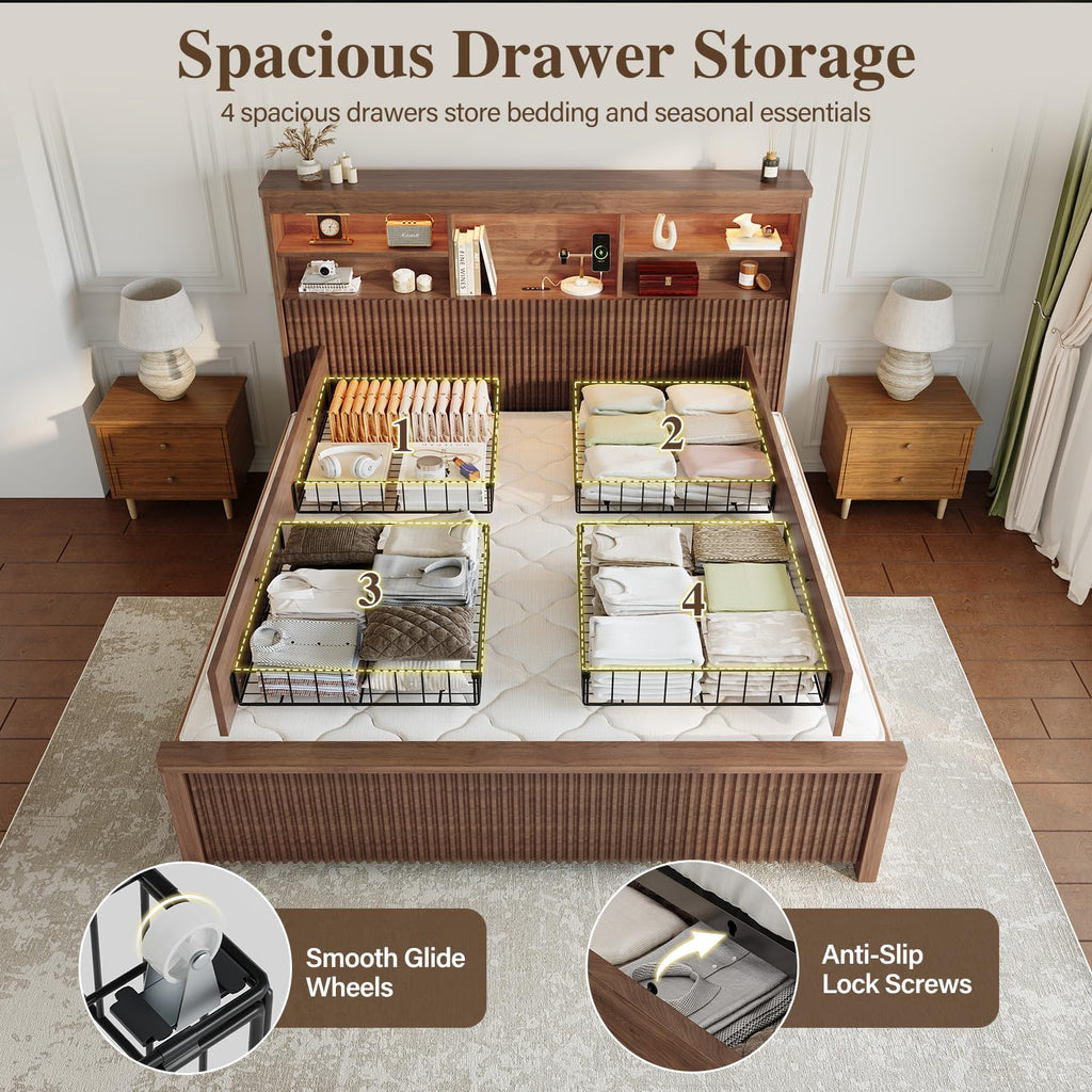 Queen Size Bed Frame with 4 Storage Drawers D9154