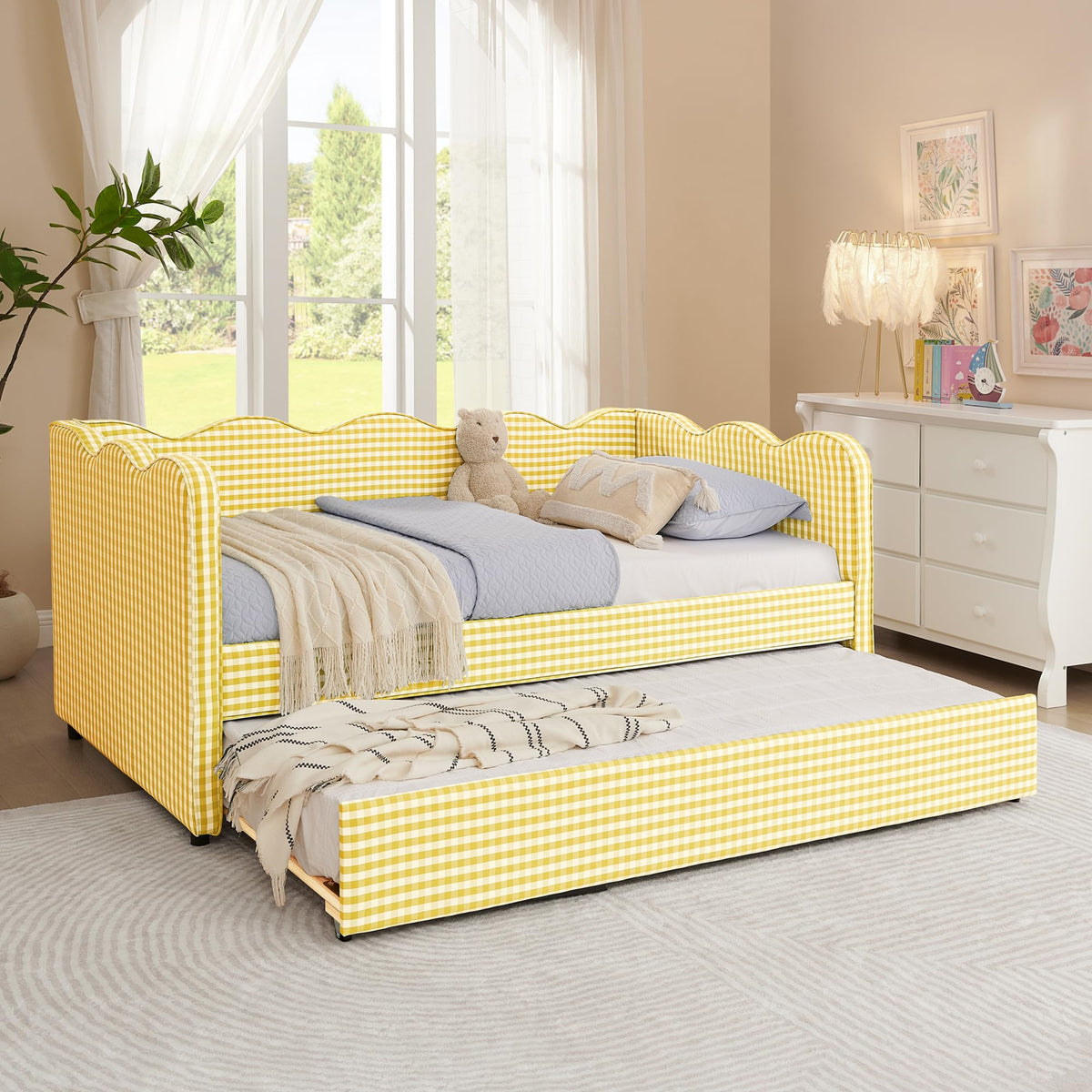 Twin Size Linen Upholstered Daybed with Trundle K2596