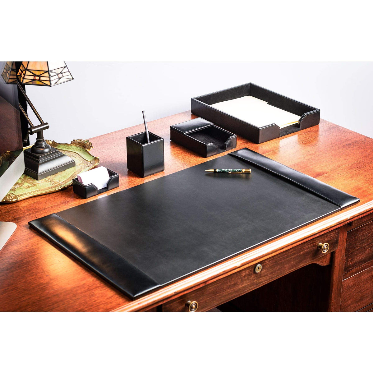 Black Bonded Leather 5-Piece Desk Set Y34212