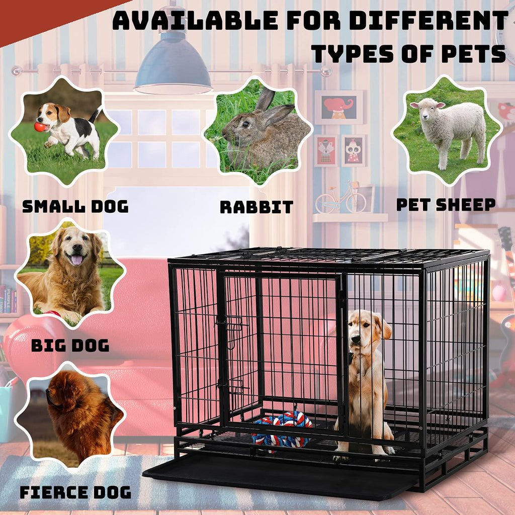 48 inch Heavy Duty Foldable Dog Crate with Lockable Wheels N810919