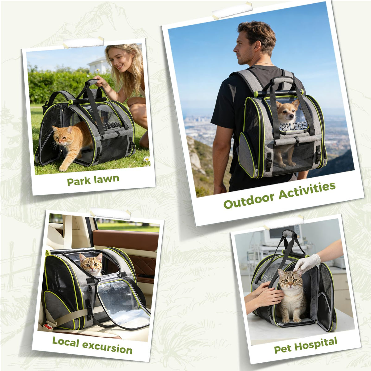 Expandable Cat Backpack Carrier for Cats and Small Dogs up to 18 lbs Grey Q78517
