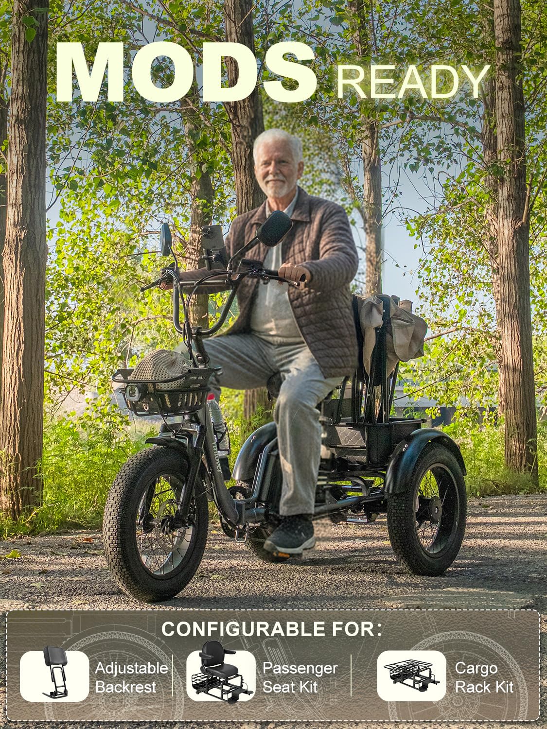 Folding Electric Tricycle for Adults 2 Seater 1000W 48V 15AH N237460