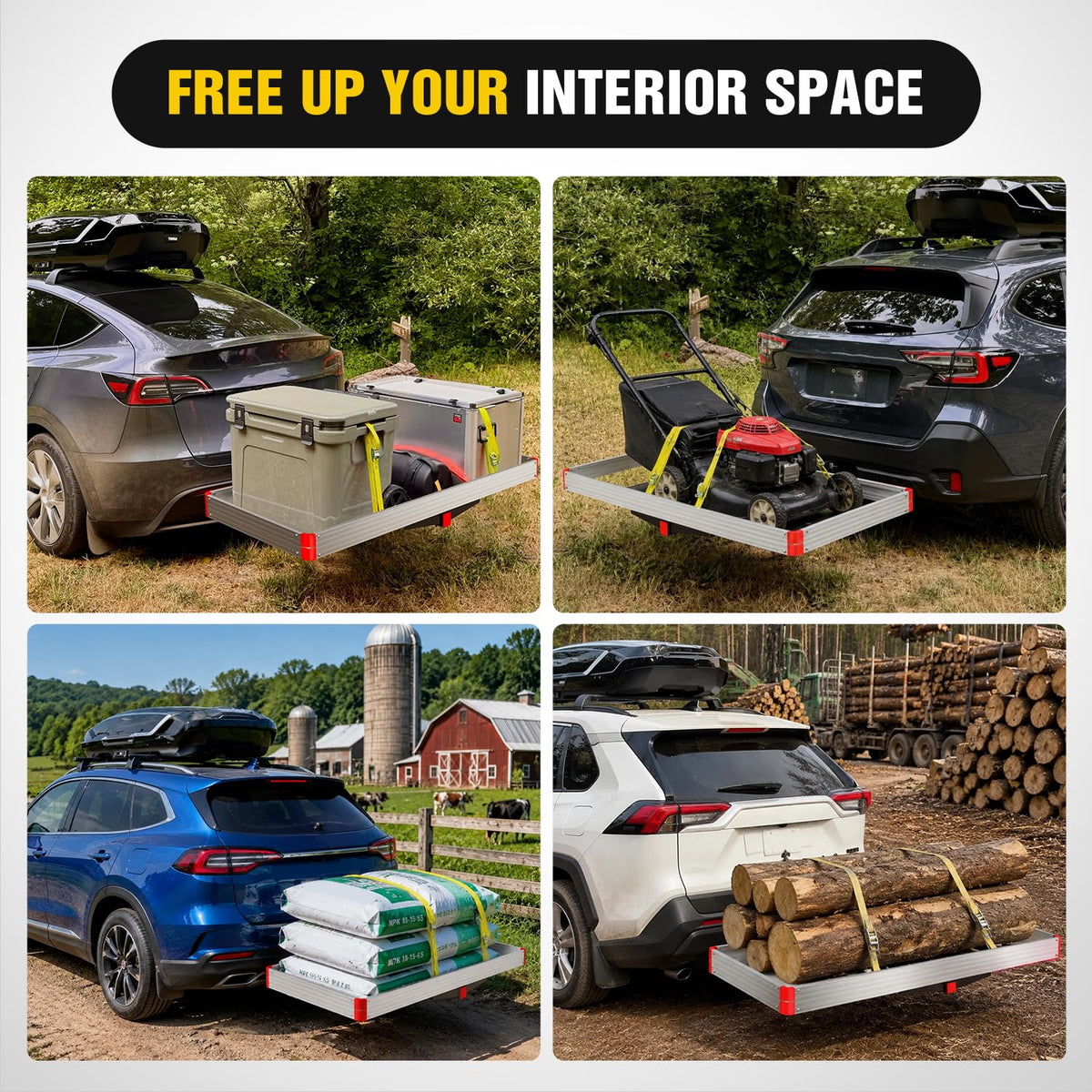 Aluminum Hitch Cargo Carrier 60" x 22" x 3.25" 500 lbs Cargo Basket for 2" Receiver R8303