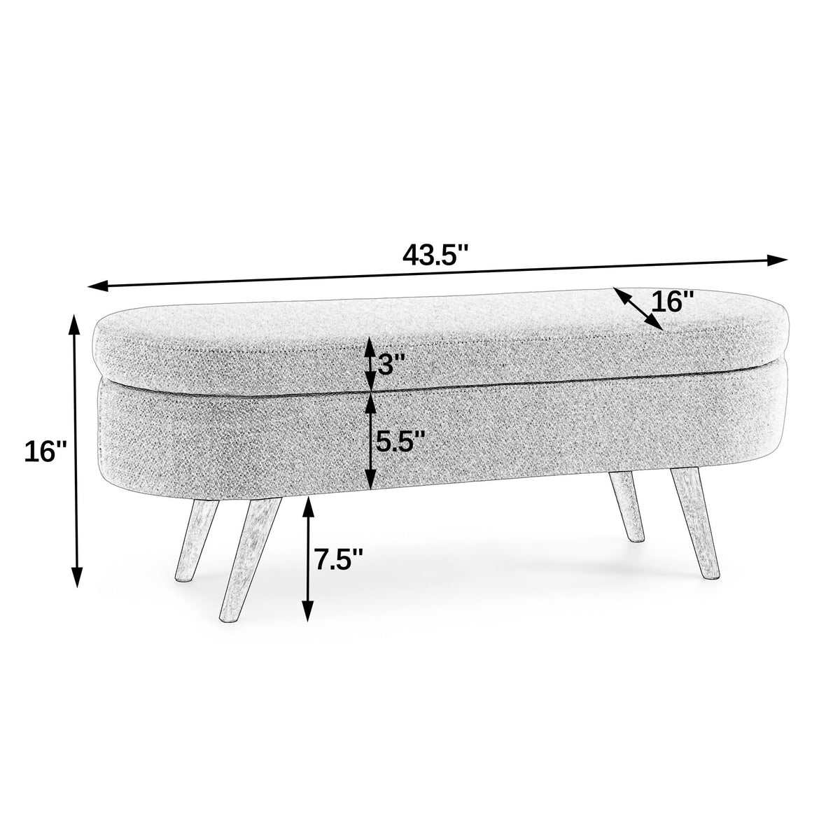 Oval Storage Bench with Rubber Wood Legs S761