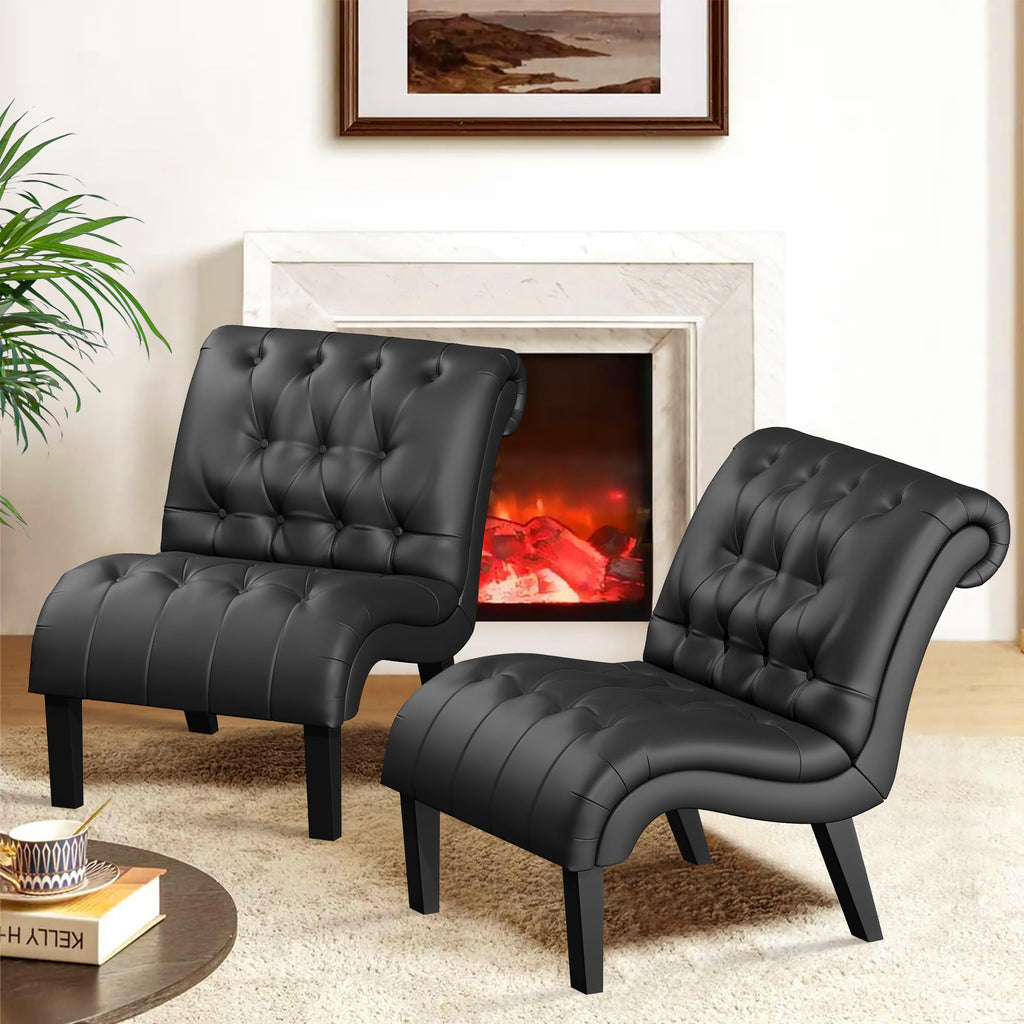 Black PU Leather Armless Accent Chair Set of 2 H3987