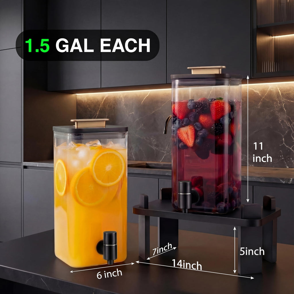 2 PCS 3 Gallon Glass Beverage Dispenser with Wood Stand T690133
