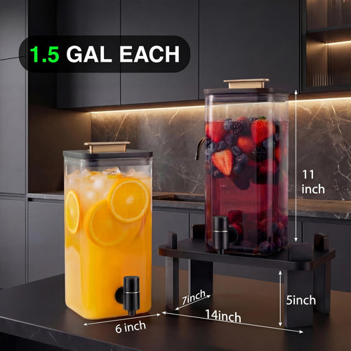2 PCS 3 Gallon Glass Beverage Dispenser with Wood Stand T690133