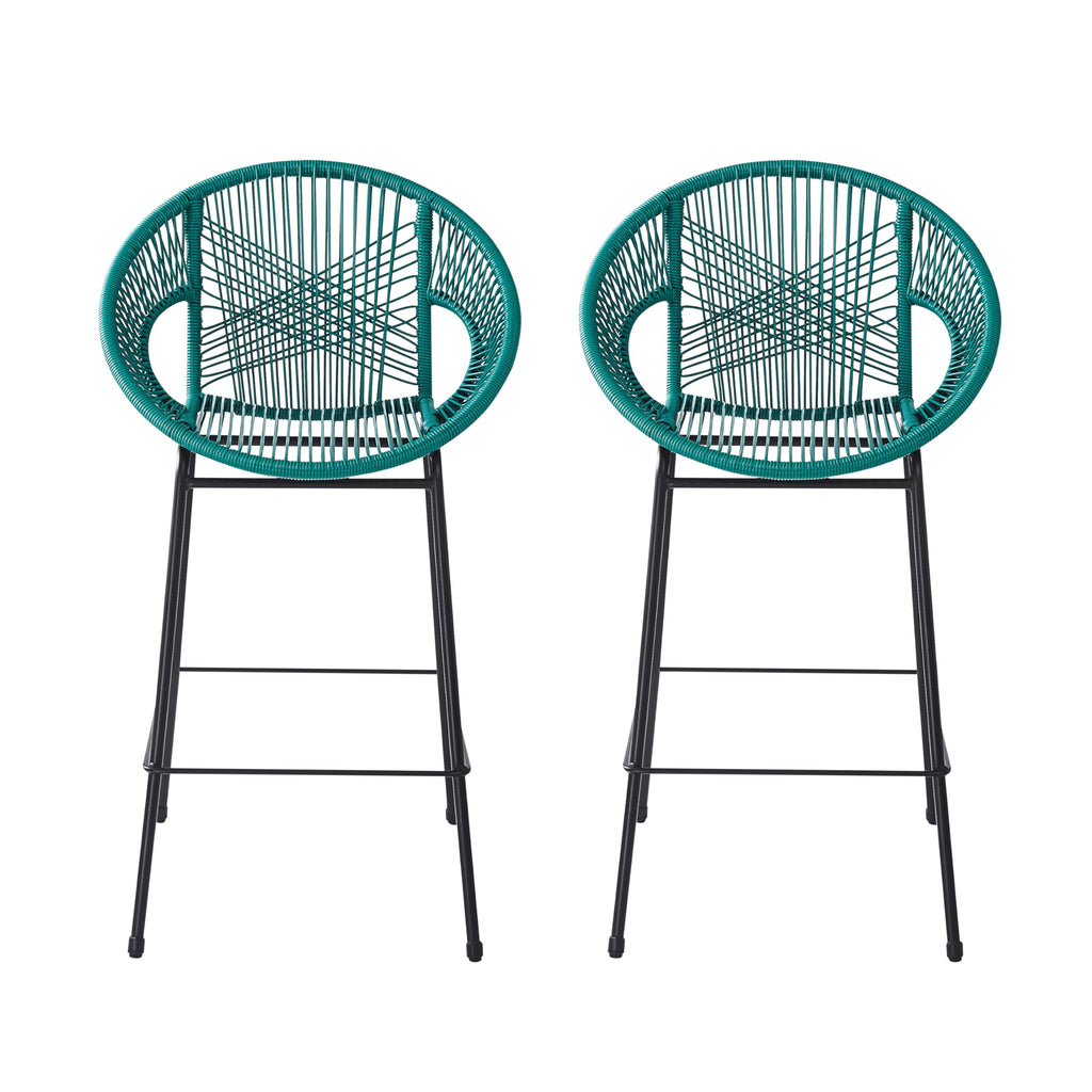 Teal Faux Wicker Outdoor Bar Stool Set of 2 D363003