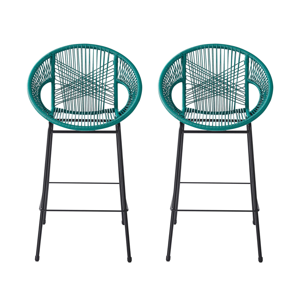Teal Faux Wicker Outdoor Bar Stool Set of 2 D363003