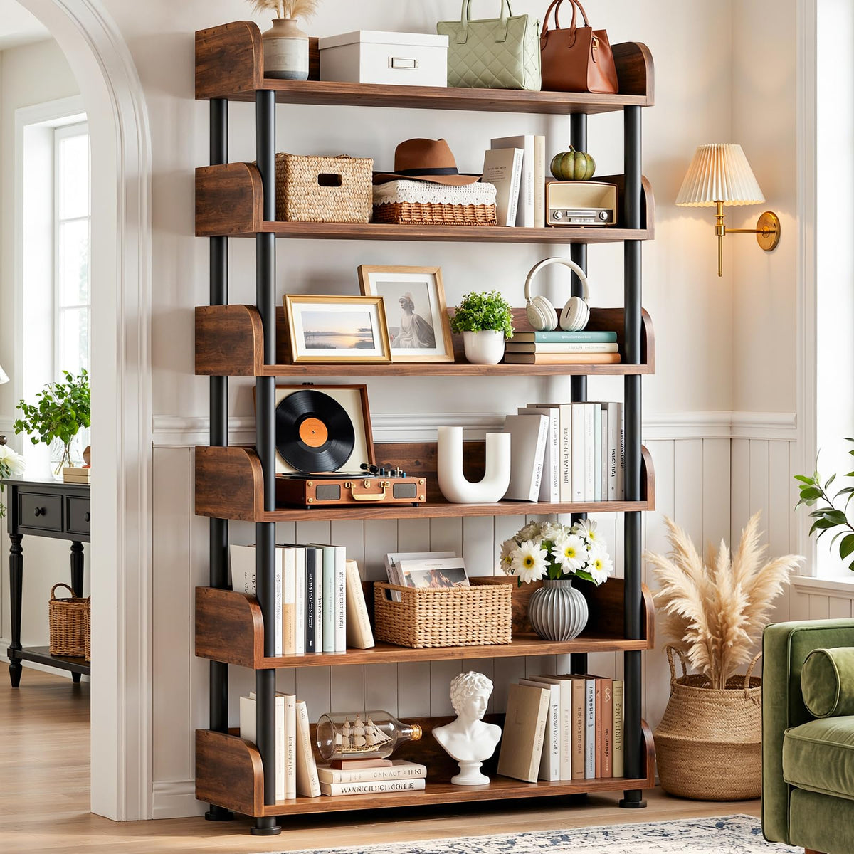 6-Tier Tall Open Bookshelf with Metal Frame L71859