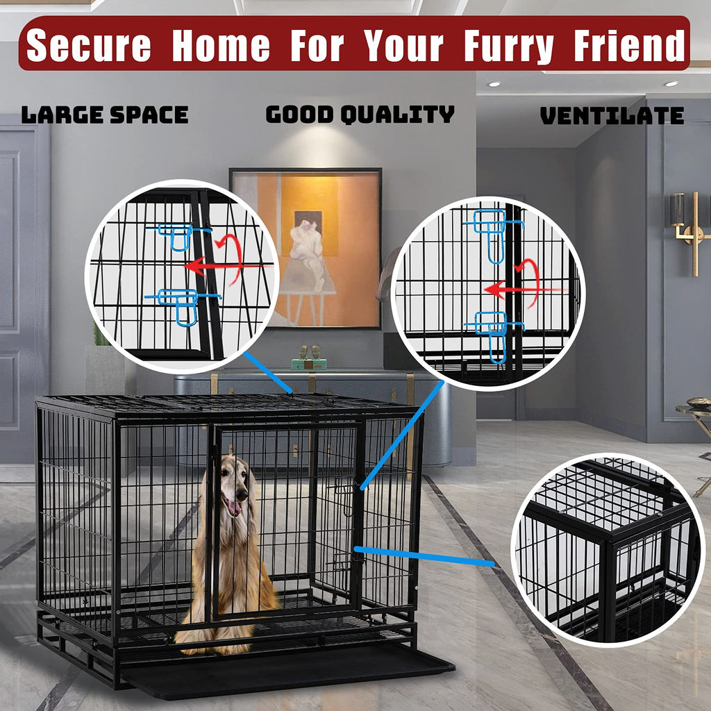 48 inch Heavy Duty Foldable Dog Crate with Lockable Wheels N810919
