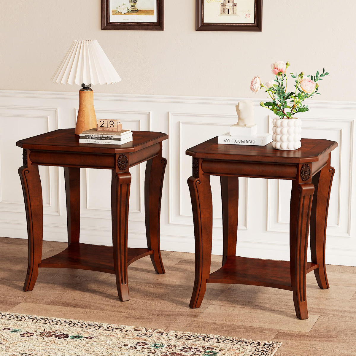 Vintage Wood End Table with Storage Shelf R9855
