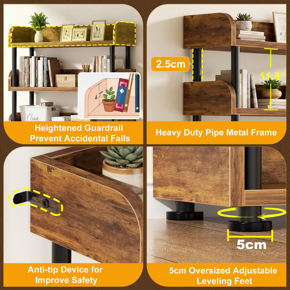 6-Tier Tall Open Bookshelf with Metal Frame L71859