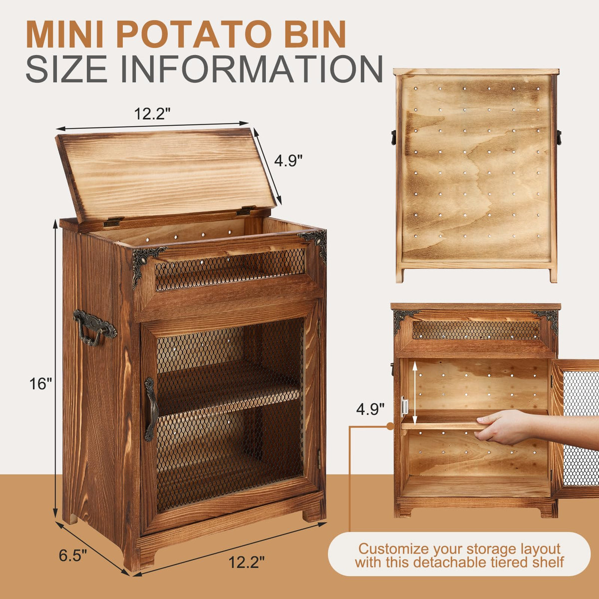 Potato and Onion Storage Bin Wooden Storage Box J7781