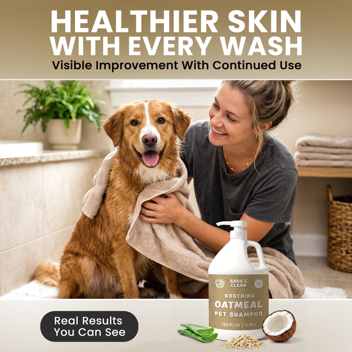 Oatmeal Dog Shampoo 1 Gallon with Pump Hypoallergenic Aloe Vera Coconut Oil V810874