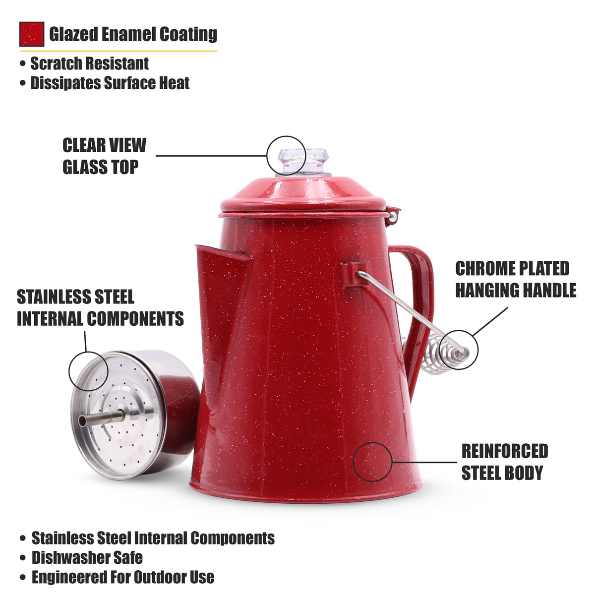 10 Cups Enamel Camping Percolator Coffee Pot Y272041