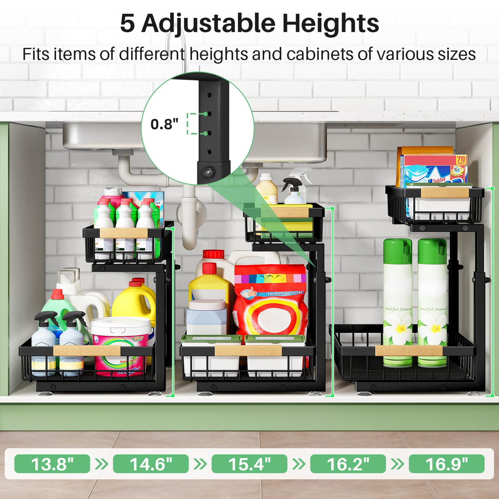 2 Tier Black Metal Under Sink Organizer, 2 Pack X13768