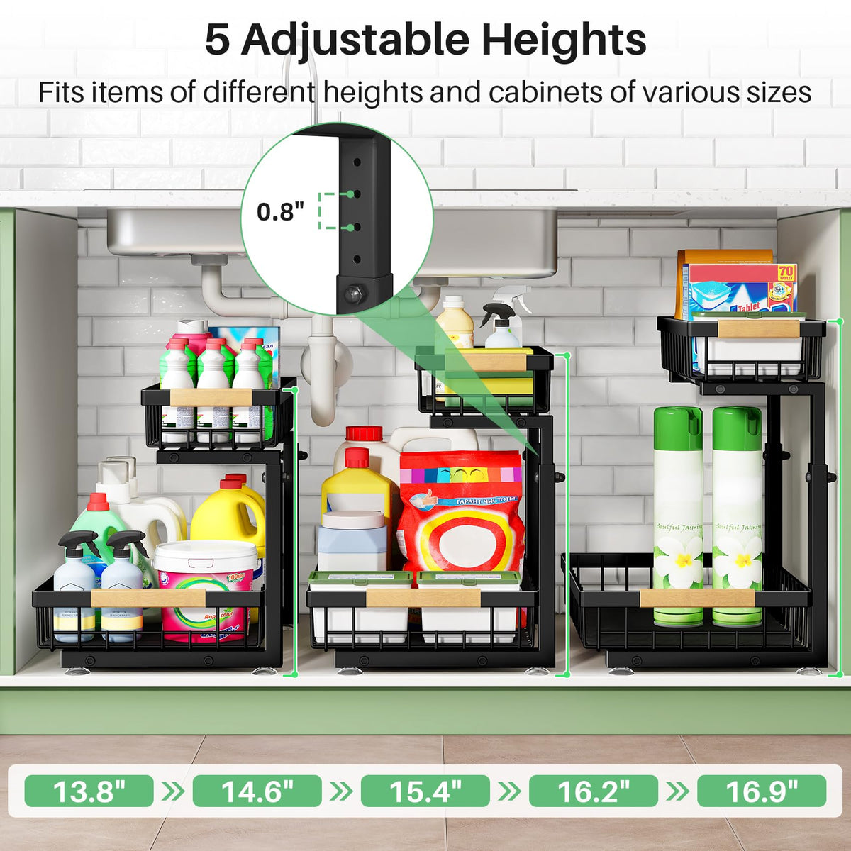 2 Tier Black Metal Under Sink Organizer, 2 Pack X13768