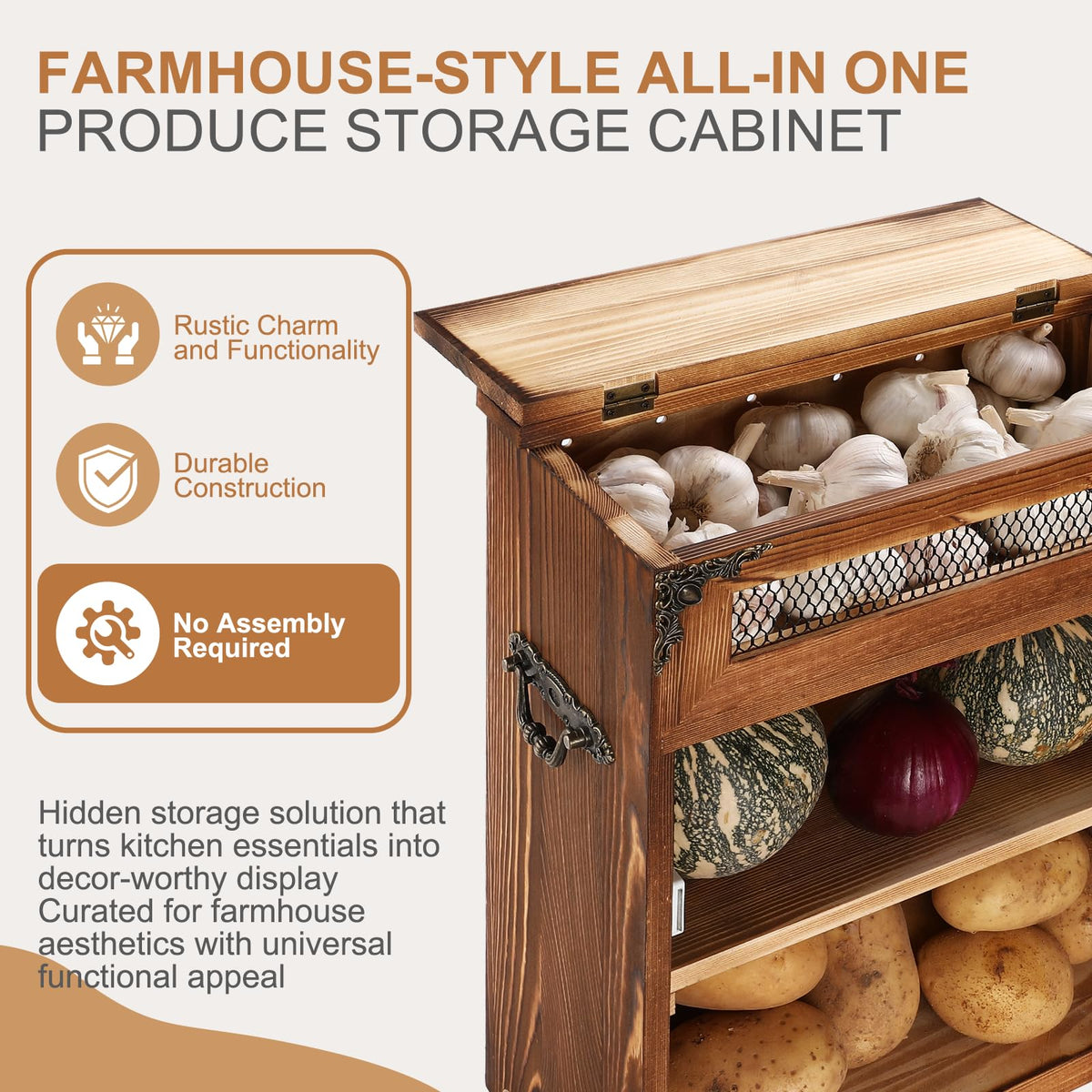Potato and Onion Storage Bin Wooden Storage Box J7781