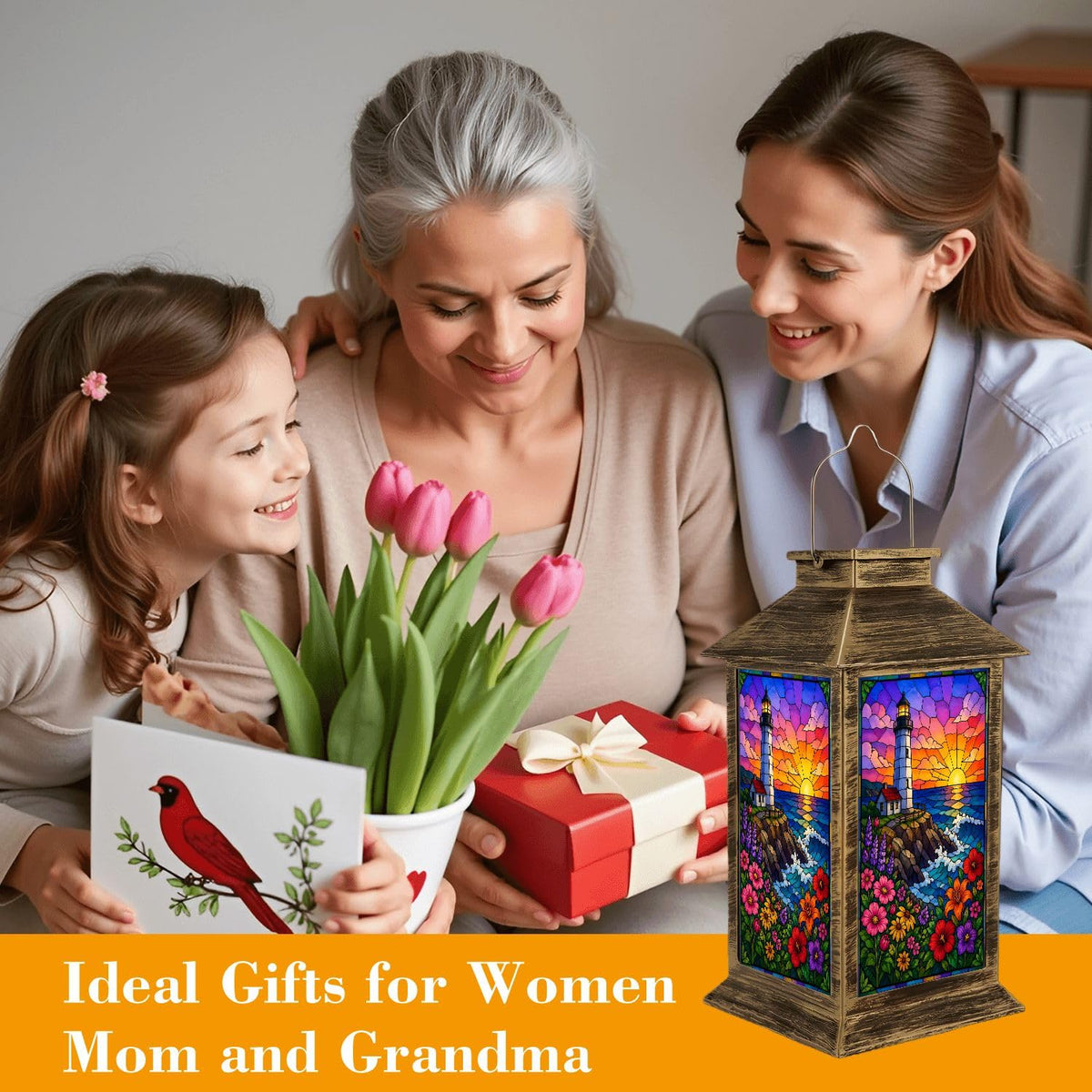 Waterproof Stained Glass Solar Lantern P8269