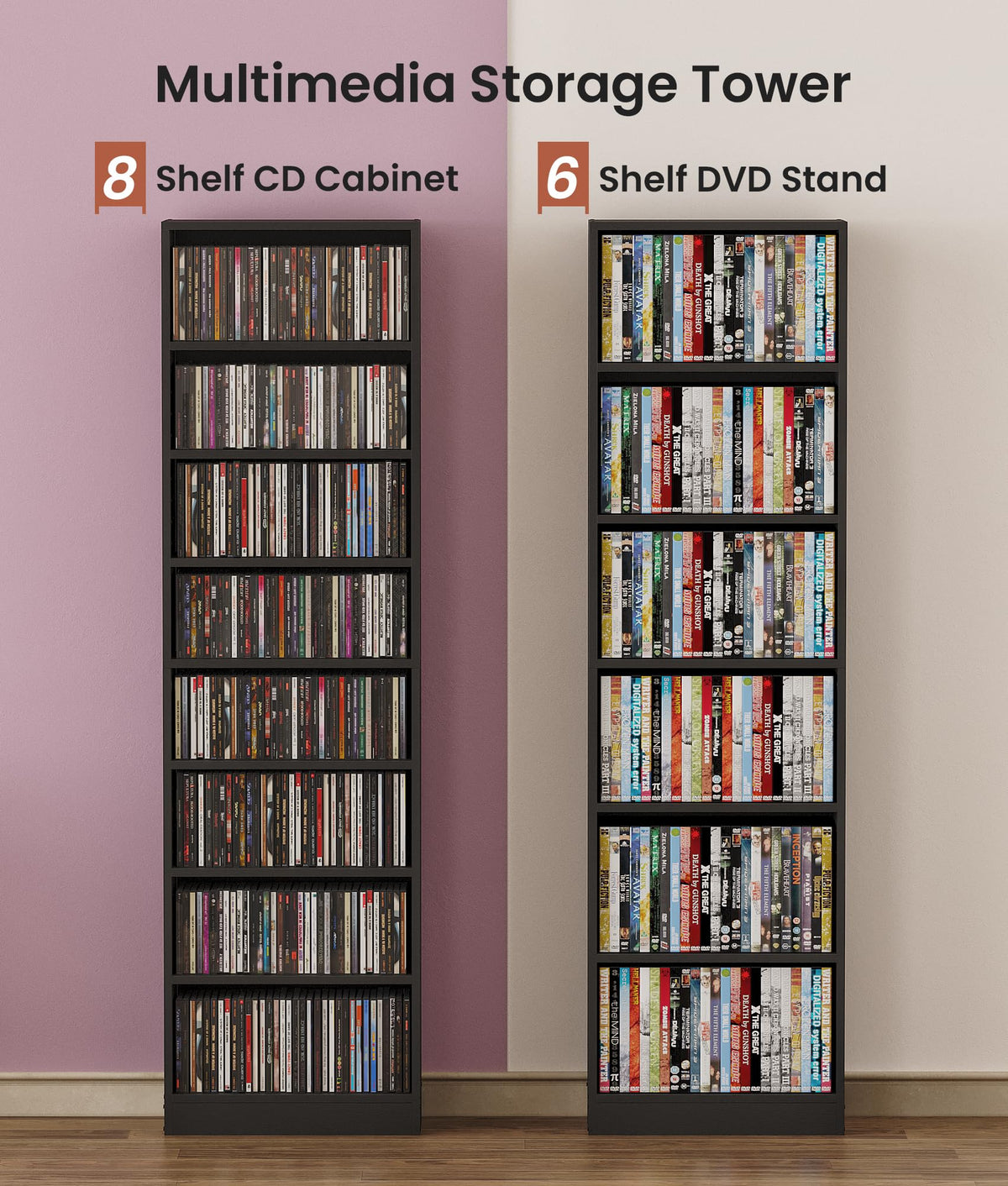 6 Tier Black Adjustable Media Shelf I971