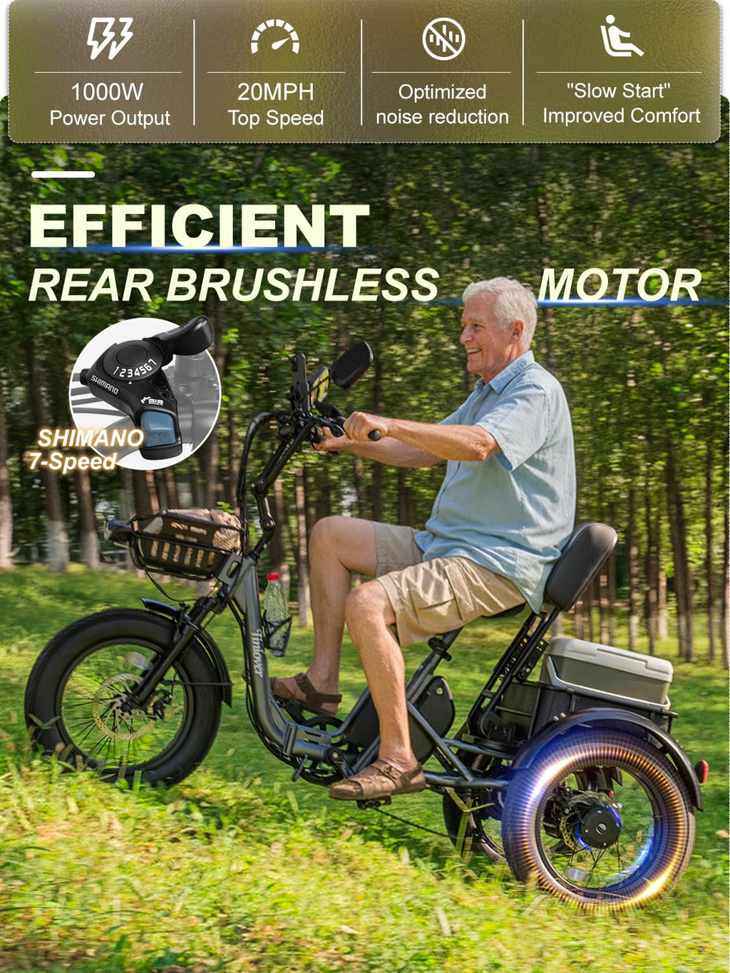 Folding Electric Tricycle for Adults 2 Seater 1000W 48V 15AH N237460