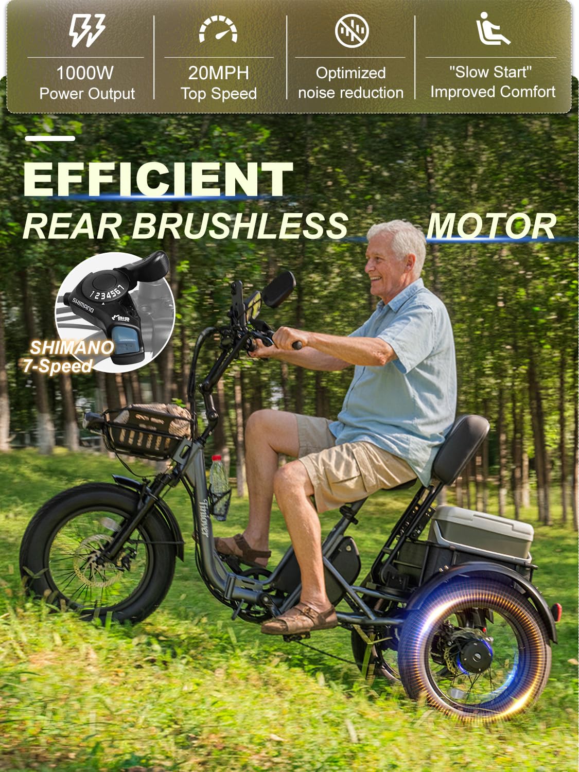 Folding Electric Tricycle for Adults 2 Seater 1000W 48V 15AH N237460