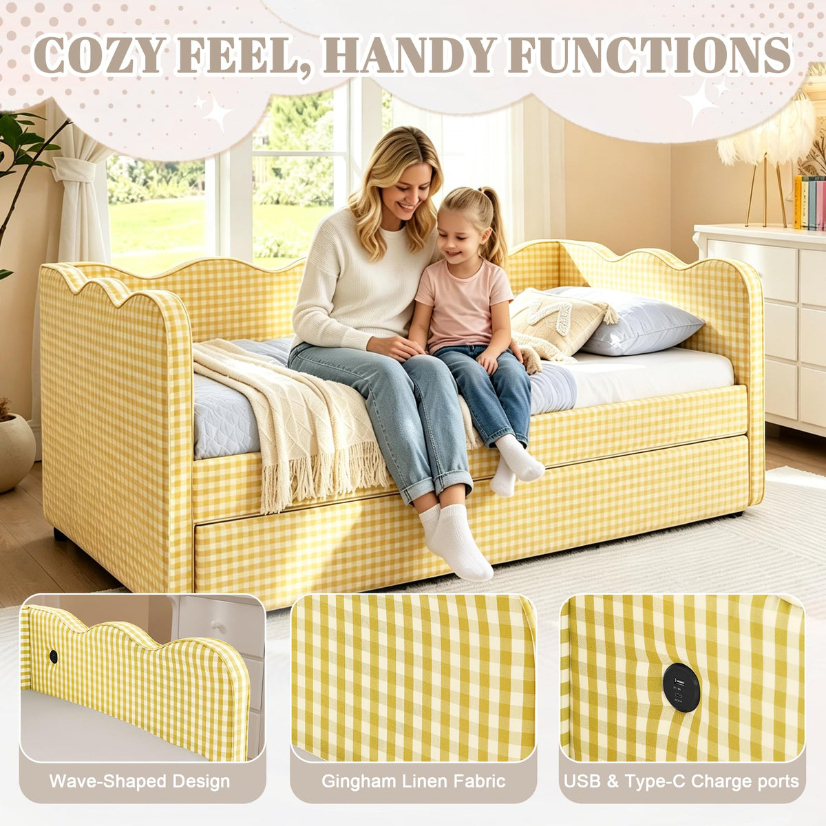 Twin Size Linen Upholstered Daybed with Trundle K2596