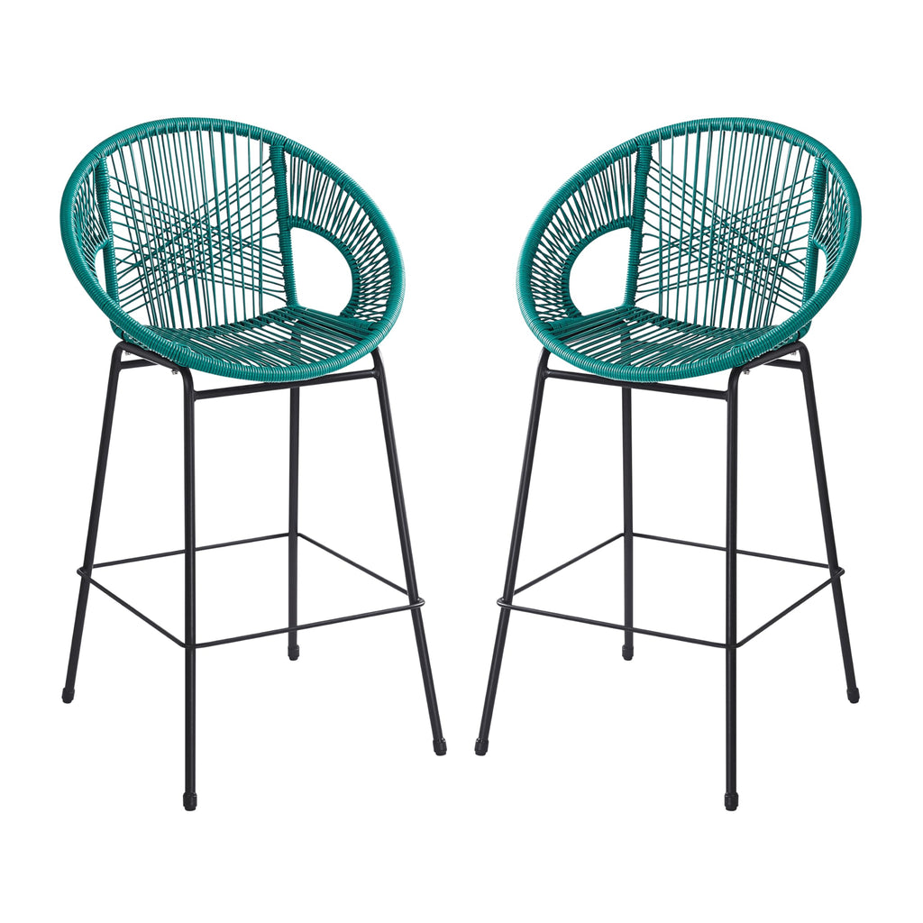 Teal Faux Wicker Outdoor Bar Stool Set of 2 D363003