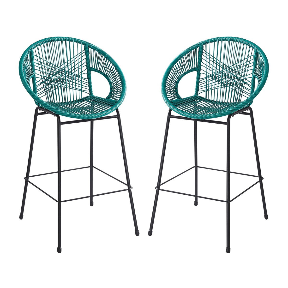 Teal Faux Wicker Outdoor Bar Stool Set of 2 D363003