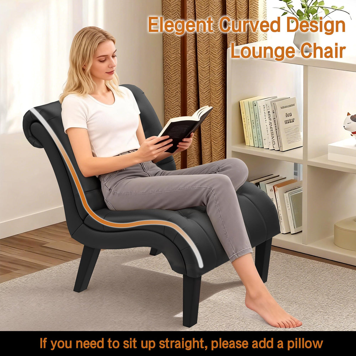 Black PU Leather Armless Accent Chair Set of 2 H3987
