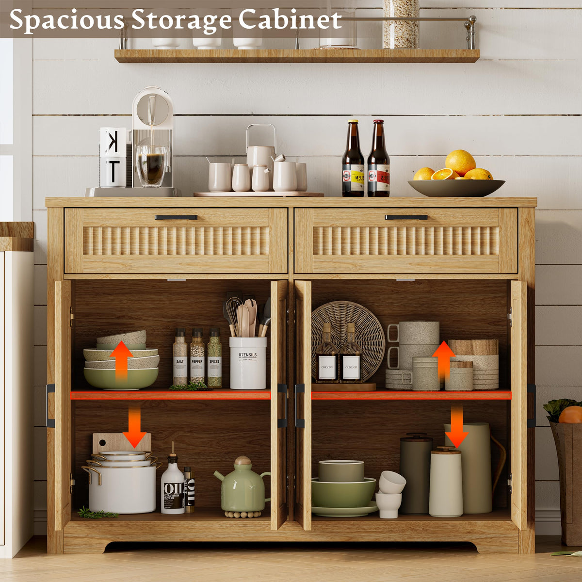 Fluted Buffet Sideboard Cabinet with Drawers U611