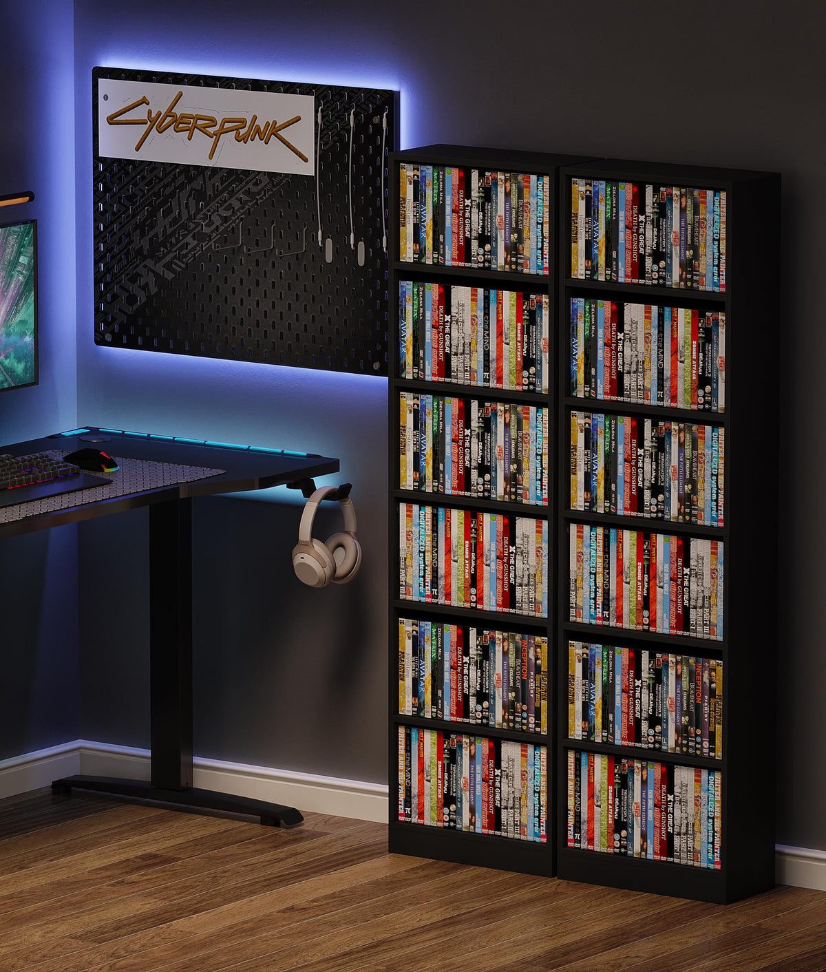 6 Tier Black Adjustable Media Shelf I971
