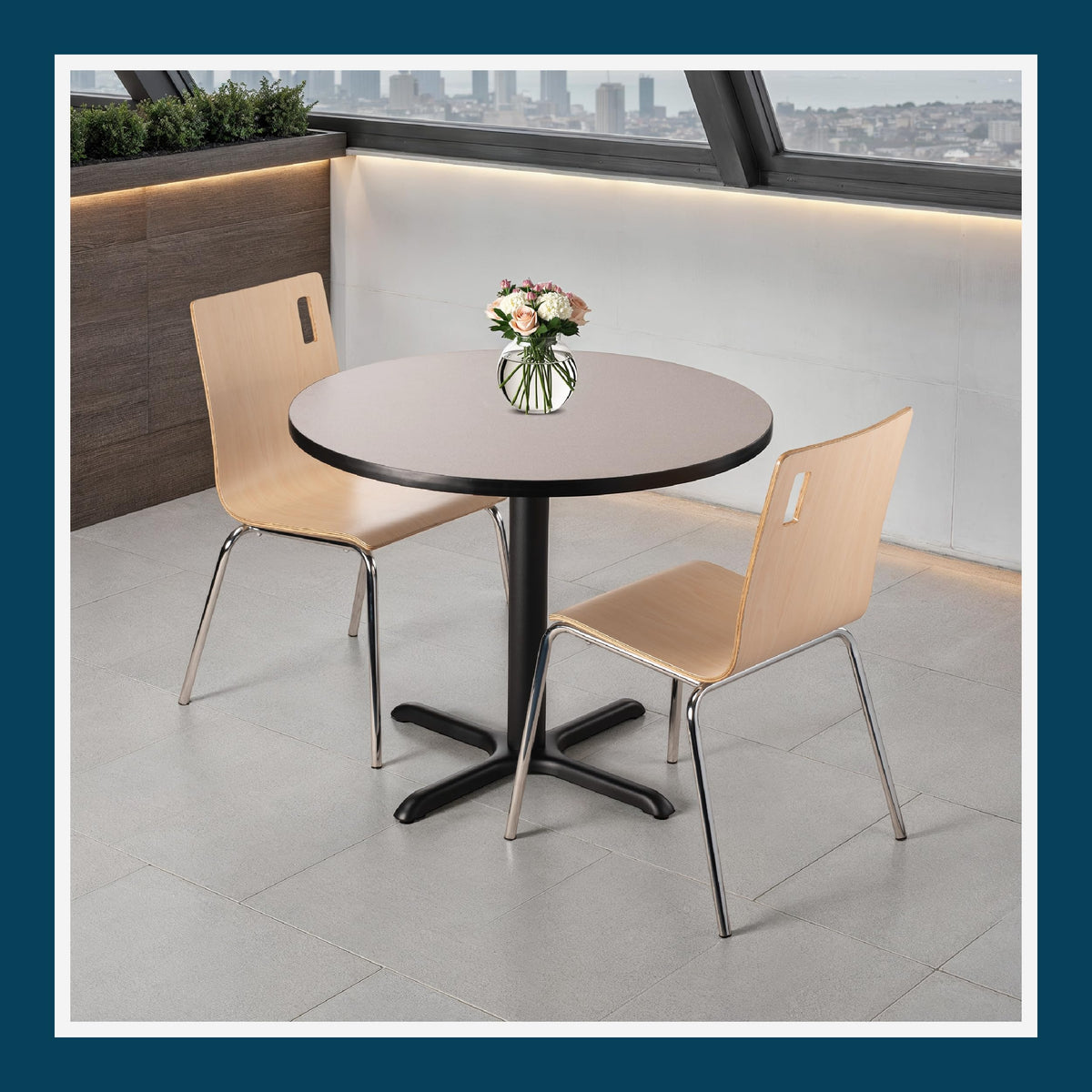 Round 36 in Diameter 30 in Dining Height Black Frame Gray Laminate Cafe Table H7974