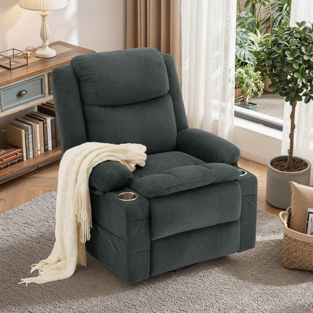 Gray Swivel Rocker Recliner with Massage & Heat Y7639