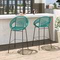 Teal Faux Wicker Outdoor Bar Stool Set of 2 D363003