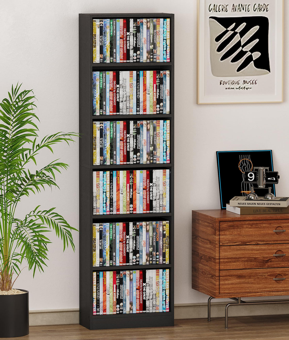 6 Tier Black Adjustable Media Shelf I971