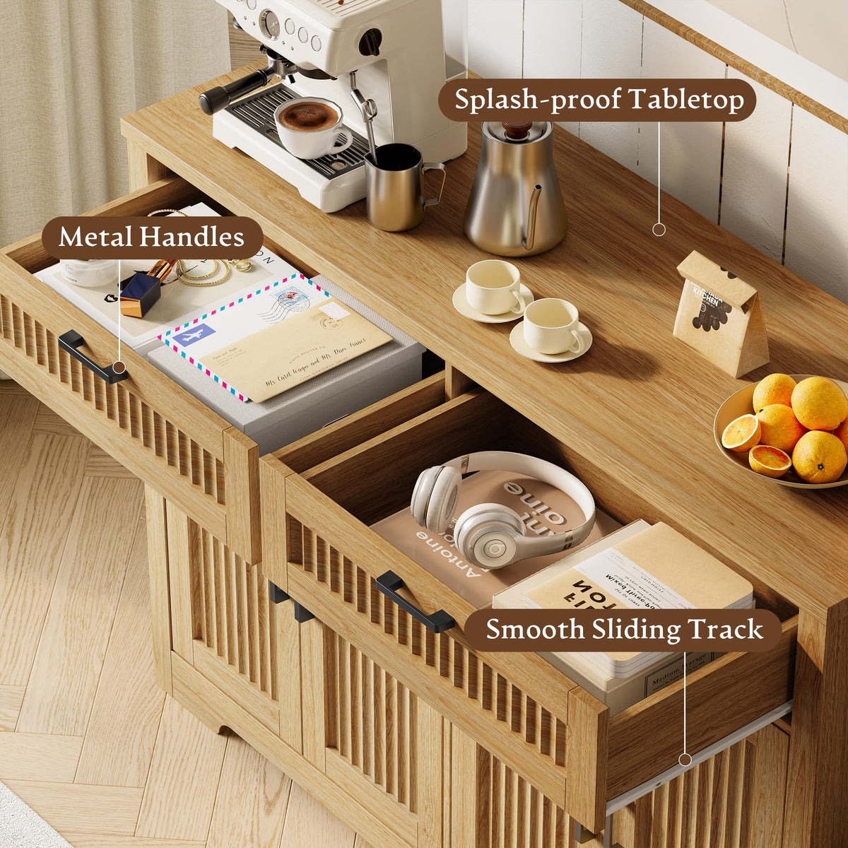 Fluted Buffet Sideboard Cabinet with Drawers U611